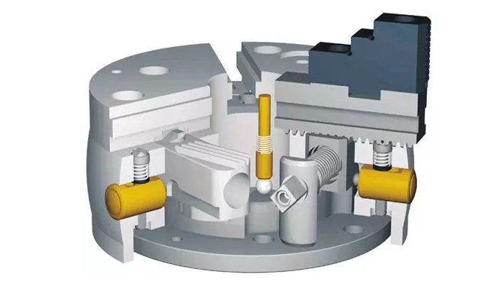 SCHUNK卡盤的基本結(jié)構(gòu)包括強(qiáng)化處理的卡盤基體,充分的油脂潤(rùn)滑,磨損極為輕微。因此保持高精度下更長(zhǎng)的使用壽命。獨(dú)具特色的外輪廓設(shè)計(jì),使盡量少的冷卻液殘留在機(jī)床主軸或主軸軸承處。極端穩(wěn)固的盤體防止了因更高的夾持力及徑向負(fù)荷導(dǎo)致的精度失穩(wěn)狀況。大通孔,利于大尺寸棒料的通過及自動(dòng)上下料 。基爪——通用性好,與F型及Duro型匹配。 卡爪快換系統(tǒng):使用獨(dú)立鎖緊的卡爪,保持高精度的同時(shí),極大縮短輔助時(shí)間(調(diào)整、更換)。